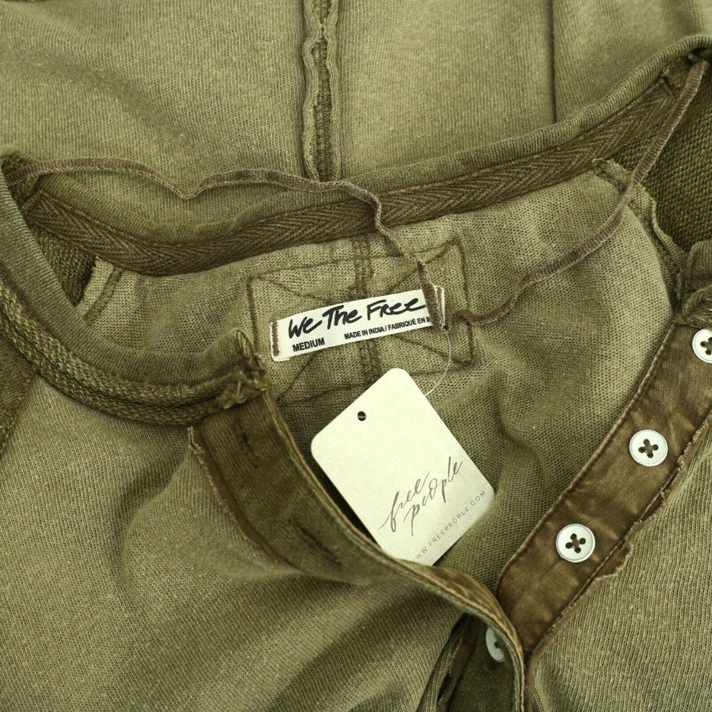 Free People We The Free Eyes Closed Henley Cropped Top Cotton Slouchy M - Picture 8 of 8